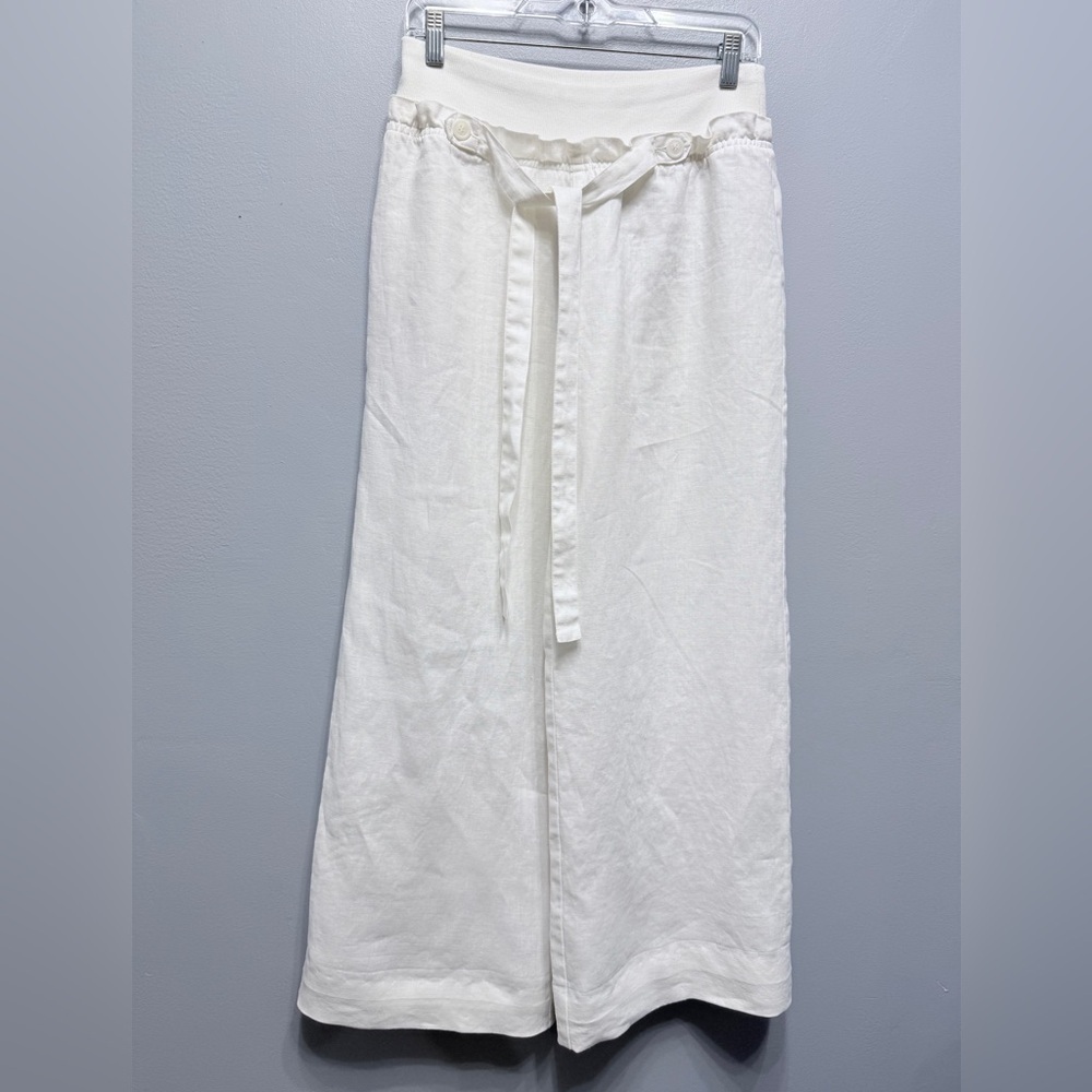 #1) Beulah 100% Linen White Wide Leg Pants